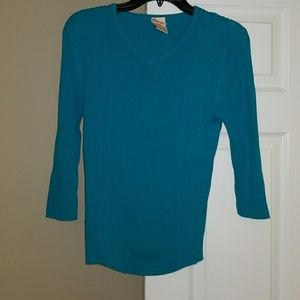 Teal ribbed 3/4 sleeve sweater